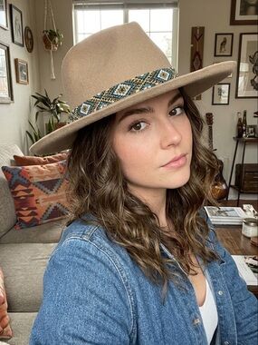 100% Wool Olive & Pique Tan Women's Hat with Beaded Band